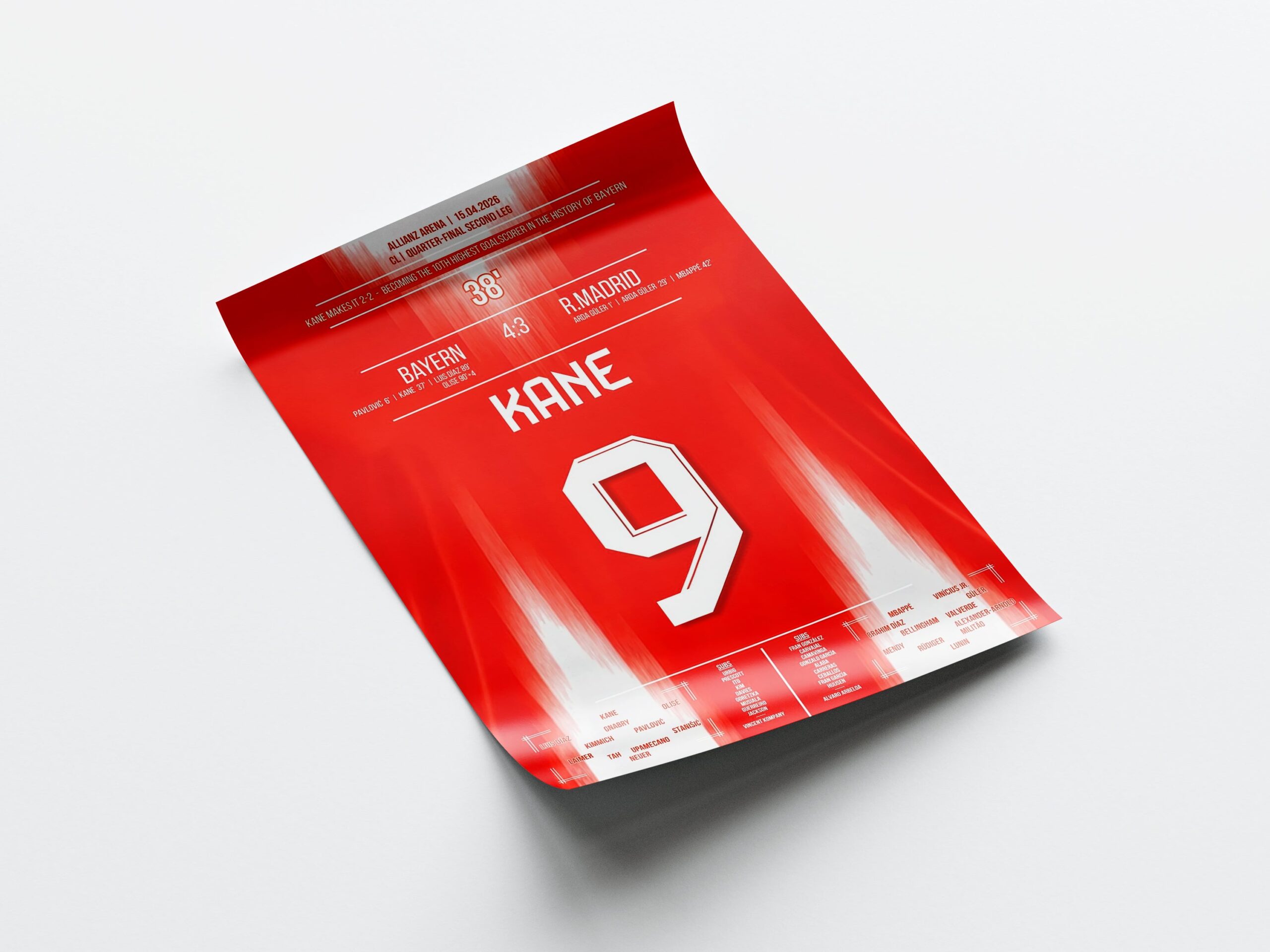 Harry Kane 'UCL Quarter-Final Jersey' Poster - Image 4