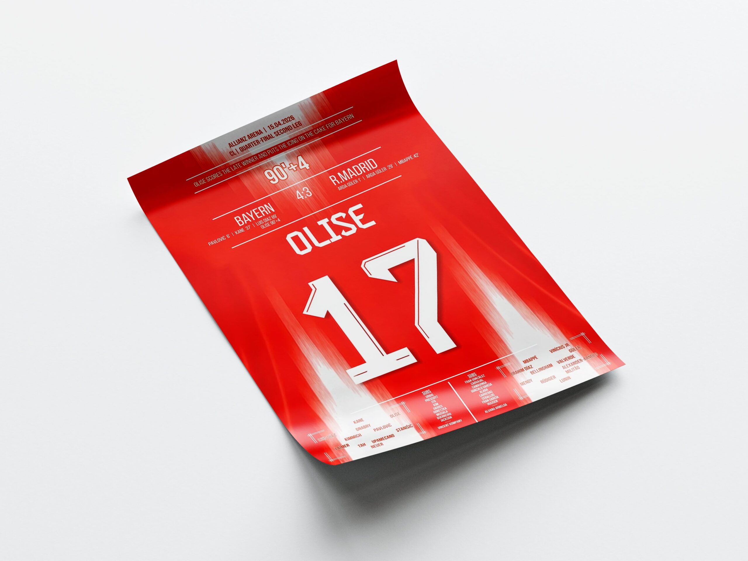 Michael Olise 'UCL Quarter-Final Jersey' Poster - Image 4